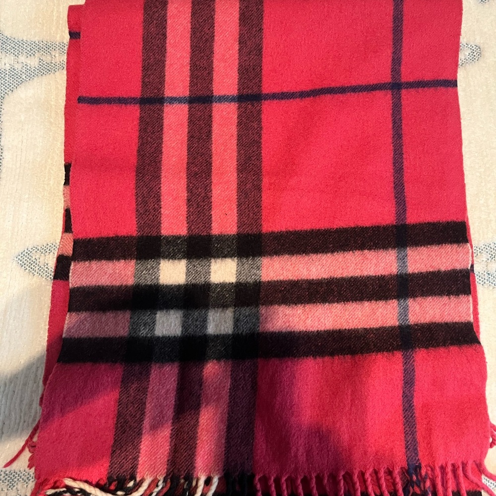 Burberry Pink and Black Checkered Scarf - 100% Cashmere